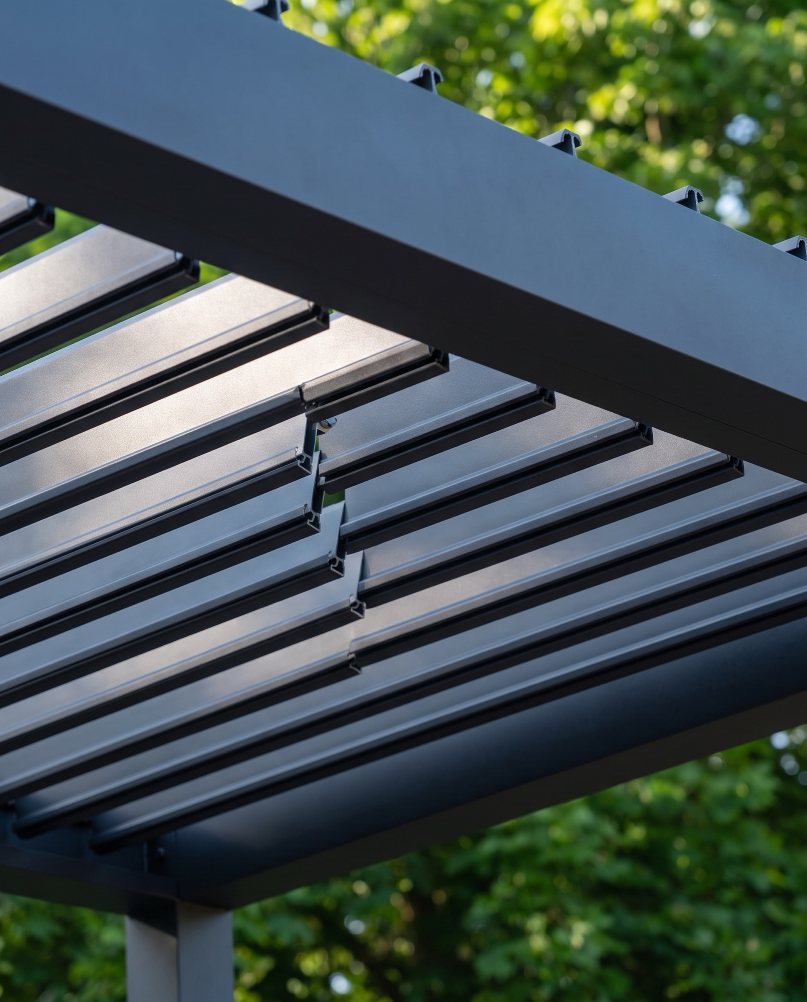 Detail of parallel aluminum roof louvers